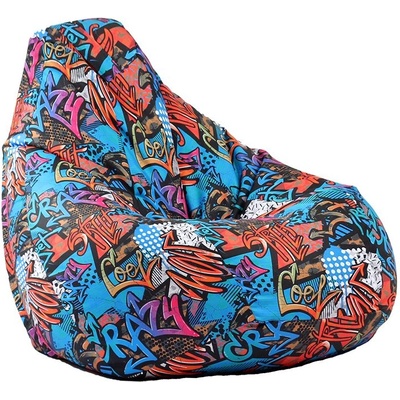 PUFRELAX Пуф, круша за деца 4-14 г. , 160л. Nirvana Light, Street Art, Водоустойчив, Перящ се калъф, Пълнеж от Полистиролни перли, принт, 8349 (PUF-G-NL-TEXP-STR)