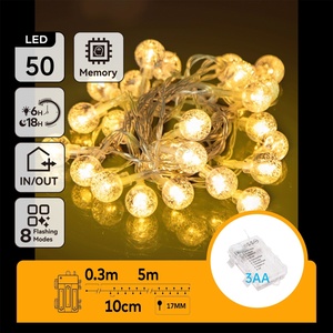Aigostar - Външен LED гирлянд 50xLED/3xAA/8 функции 5, 3 m IP44 топла бяла (AI1143)