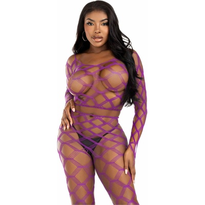 Leg Avenue Net Crop Top & Footless Tights 89325 Violet