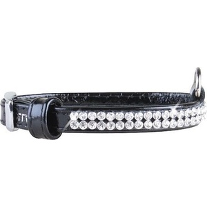 COLLAR Лъскав кожен нашийник с кристали Brilliance - 18 - 21см, 9мм - черен