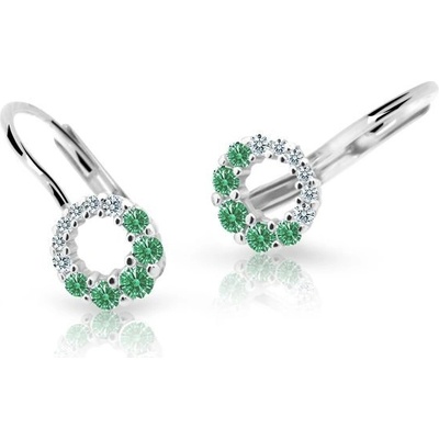 Danfil dětské náušnice C2154 z bílého zlata s kamínky Emerald Green zapínání klapka