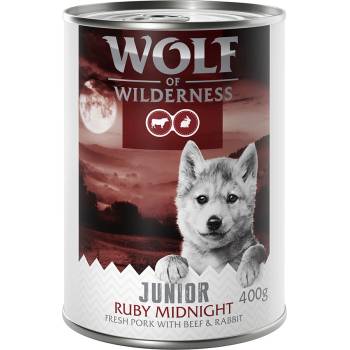 Wolf of Wilderness 24x400г Junior Ruby Midnight Wolf of Wilderness, консервирана храна за кучета - свинско с говеждо и заешко