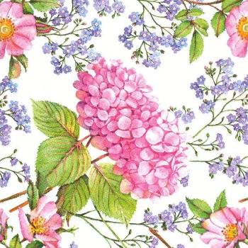 Ubrousky na dekupáž Pink Hydrangea and Forget-Me-Not Flowers