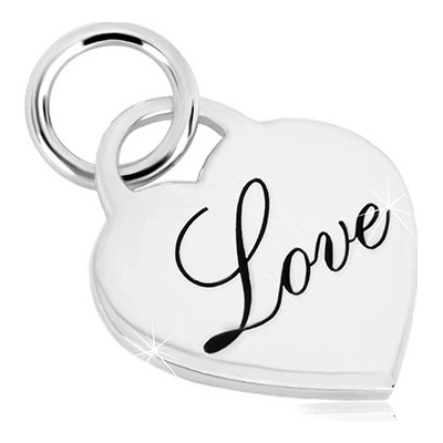 Šperky eshop Přívěsek ze stříbra 925 zrcadlově lesklý srdcovitý zámek ozdobný nápis Love AC16.10