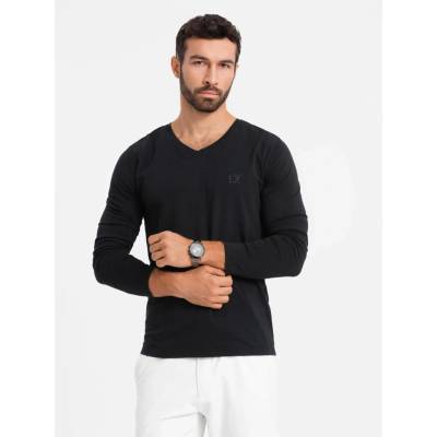 Ombre Clothing pánské tričko s dlouhým rukávem Gjelosh černá