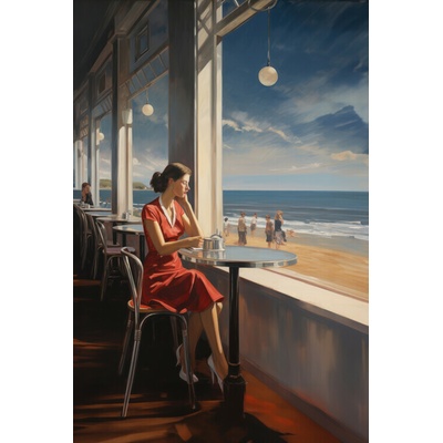 Plagát, Obraz - The girl of contemplation style of Edward Hopper, 26.7 × 40 cm