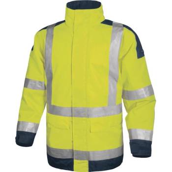 Delta plus Reflexná bunda do dažďa zateplená EASYVIEW Fluorescenčno žltá Námornícka modrá