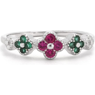 Rafity Stříbrný prsten Floral Charm s rubíny a smaragdy R0111 14
