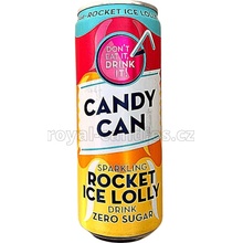 Candy Can Rocket Ice Lolly sycená limonáda bez cukru s příchutí pomeranče malin a ananasu 330 ml