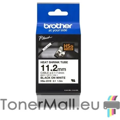 Brother Термо-шлаух лента Brother HSE-231E, 11.2mm, Black on White Heat Shrink Tube