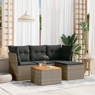 vidaXL Градински комплект с възглавници, 5 части, сив полиратан (3223610)