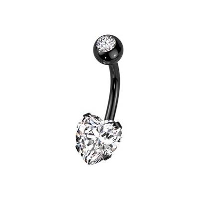Šperky4U Černý piercing do pupíku srdce BS1064-K