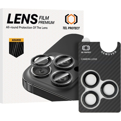 Tel Protect Предпазни стъклени лещи за камерата на iPhone 17 Pro, iPhone 17 Pro Max - Tel Protect 3D Aramid Tempered Glass Camera Lens Protector (карбон)