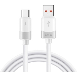 Lito - Кабел за данни с течен силикон (LD07) - USB към Type-C, бързо зареждане 60W, защита от замръзване, защита от огън - бял