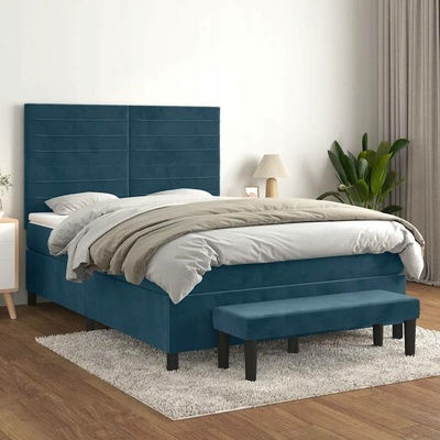 vidaXL ložní rám boxspring s matrací samet tmavomodrý