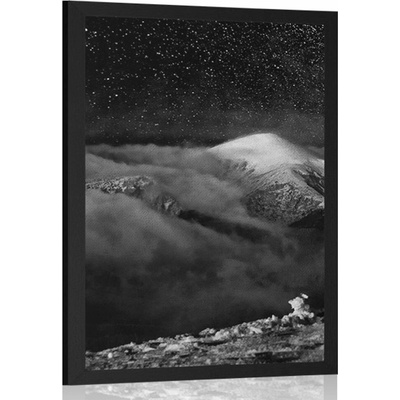 Plakát hory pod noční oblohou v černobílém provedení - 20x30 white