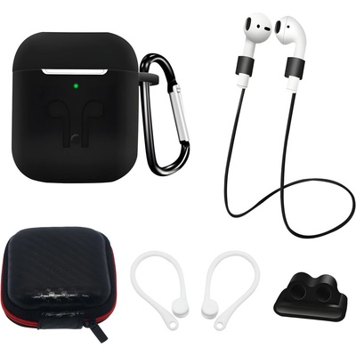 Apple Пълен комплект силиконов калъф за AirPods 2 / AirPods 1 - Черен KP27720