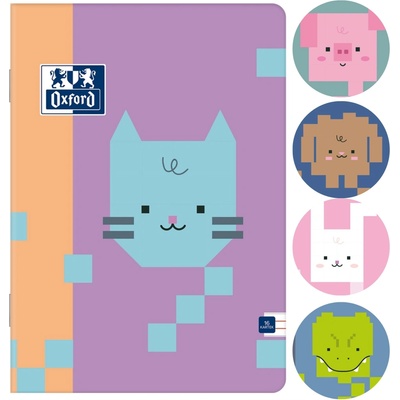 Oxford Zoo Blocks Zošit A5 16K s dvojitou farebnou linkou bez okraja mix
