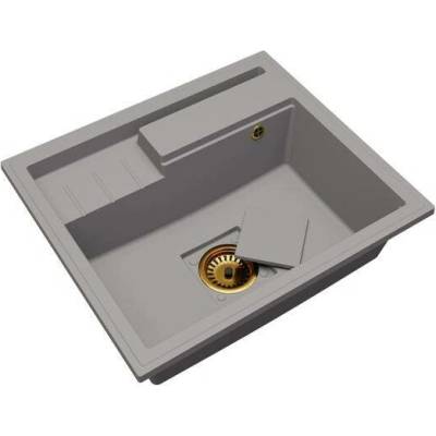 DobreSny Granitový dřez ELITE 6052 ŠEDÝ + zlatý sifon 60 x 52 x 21,5cm