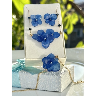 Meganflo Комплект тъмно синя хортензия с гривна