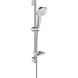 Hansgrohe Croma Select E - Комплект от душ-глава, штанга и маркуч, 3 режима на струята, EcoSmart, бял/хром 28157400 (28157400)