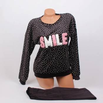 Image 1 of Дамска плюшена пижама в черно с надпис и точки