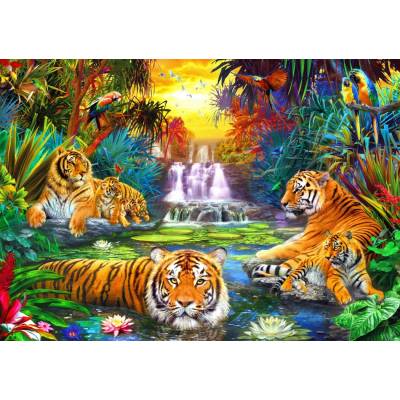 Bluebird Puzzle - Puzzle Beautiful: Family at the Jungle Pool - 1 000 piese