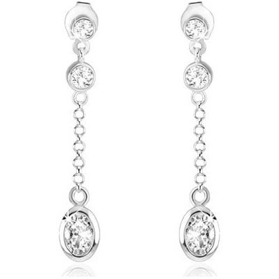 Šperky eshop puzetové náušnice stříbro kulatý a oválný čirý zirkon řetízek SP46.30
