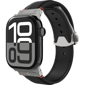 Spigen Кожена каишка за Apple Watch 44мм, 45мм, 46мм, Ultra, Ultra 2, Ultra 3 49мм - Spigen Classic Fit Band (черен-сребрист) (AMP09304)