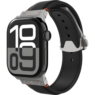 Spigen Кожена каишка за Apple Watch 44мм, 45мм, 46мм, Ultra, Ultra 2, Ultra 3 49мм - Spigen Classic Fit Band (черен-сребрист) (AMP09304)