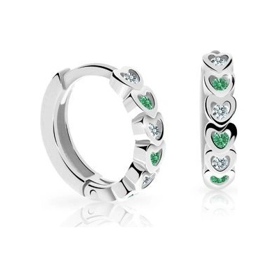 Danfil dětské náušnice kroužky C3339 z bílého zlata s kamínky Emerald Green