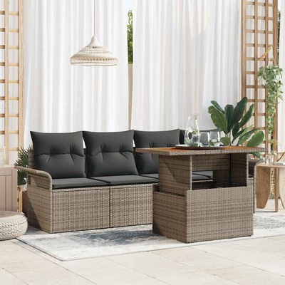 vidaXL Градински Софа Комплект със съхранение 5 pcs Сив Полиратан (3358001)