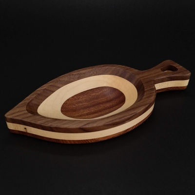 Amadea Dřevěná miska Mozaika ve tvaru listu masivní dřevo 3 druhy dřevin 22 x 10,50 x 2,50 cm