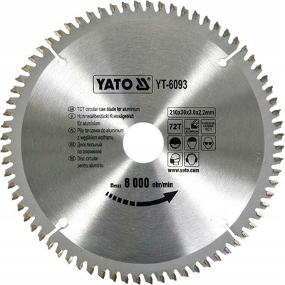 Řezný kotouč Yato na hliník 210x30 mm 72 zubů 3 mm