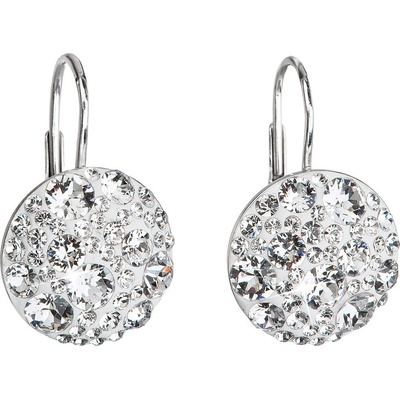 Evolution Group strieborné náušnice visiace s kryštálmi Swarovski biele okrúhle 31176.1