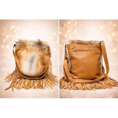 Max Original Leather Dámska kabelka Líška+strapce cognac