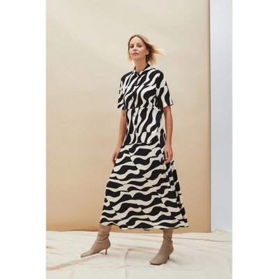 Moodo Бежово-черен дамски шарен шал Moodo Moodo | Cheren | ЖЕНИ | XS