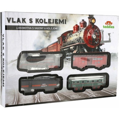 Teddies Vlak 3 vagóny s kolejemi plast na baterie