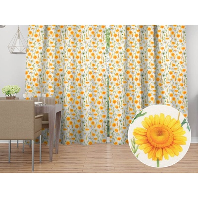 Biante Dekoračný záves PML-104 Biele a žlté margaréty na bielom 145x140 cm