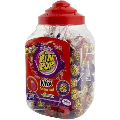 Aldor Pin Pop Mix Assorted lízátko se žvýkačkou 100 ks