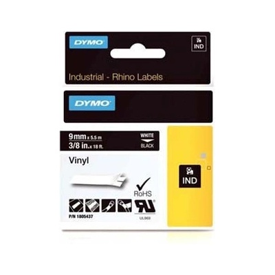 Dymo Rhino 1805437, 9mm x 5,5m, biela tlač/čierný podklad, originálna páska