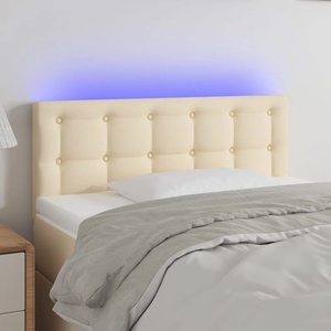 vidaXL LED горна табла за легло, кремава, 90x5x78/88 см, плат (3122033)