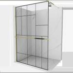 Mexen Kioto+ Душ стена с рафт 70 x 200 см, черен дизайн, злато - 800-070-121-50-78 (800-070-121-50-78)