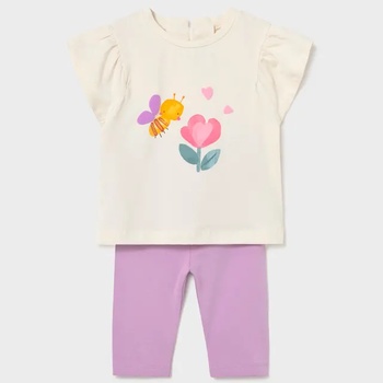 Mayoral Комплект Лилав клин и мръсно бяла тениска с цветя за бебе момиче Mayoral