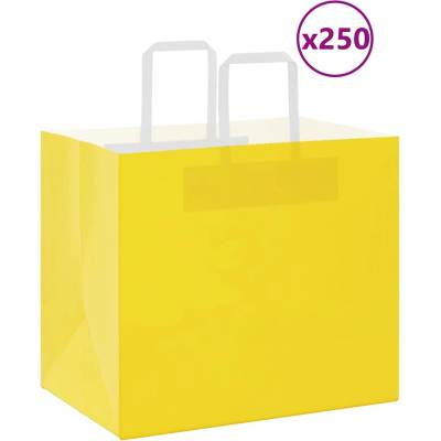 vidaXL Хартиени торбички 250 бр с дръжки жълти 32x22x28 см (4102016)