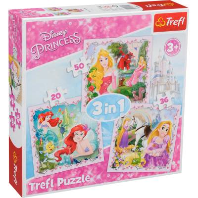 Trefl Пъзел Trefl 3 в 1 - Рапунцел, Аурора и Ариел (34842)