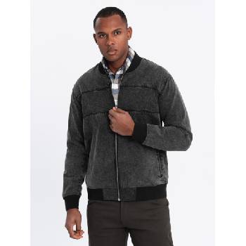 Ombre Clothing Мъжко яке бомбър от деним с ефект на изпиране на камъни - черно V2 OM-JADJ-0163 Ombre Clothing Ombre Clothing | Cheren | МЪЖЕ | S