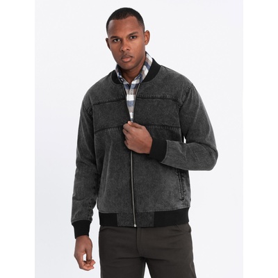 Ombre Clothing Мъжко яке бомбър от деним с ефект на изпиране на камъни - черно V2 OM-JADJ-0163 Ombre Clothing Ombre Clothing | Cheren | МЪЖЕ | S