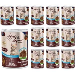 HERMOS How Meow Jelly Adult Cat Food with Fish - Пълоценна храна за пораснали котки, консерва с риба в желе 400 гр х 12 броя в стек, Турция