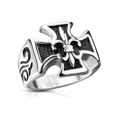 Šperky4U Ocelový prsten kříž skautská lilie OPR1839